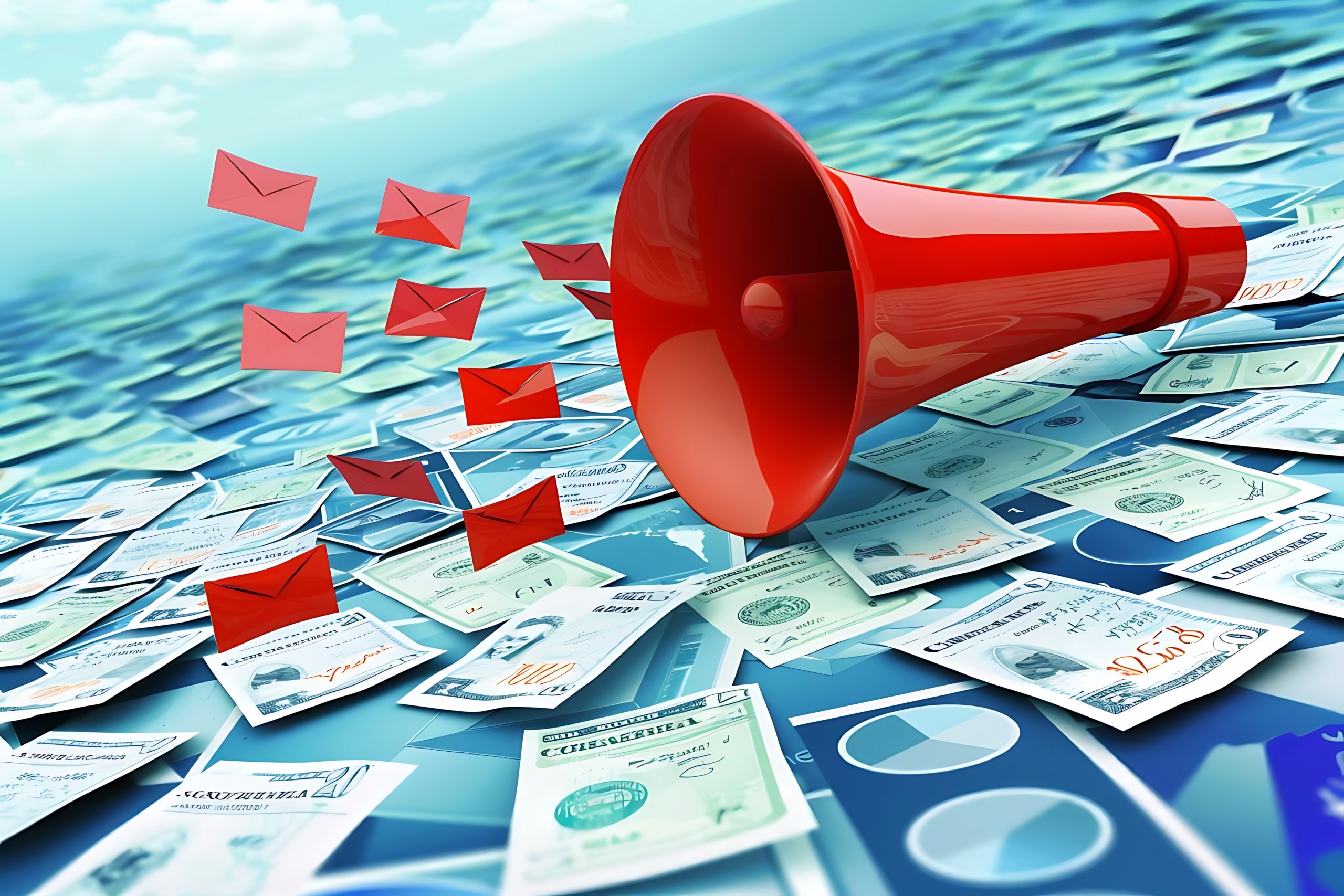 3d-illustration-red-megaphone-sending-out-red-envelopes-pile-money-charts-graphs